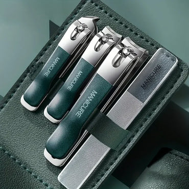 4-Piece Manicure Set with Portable Leather Case