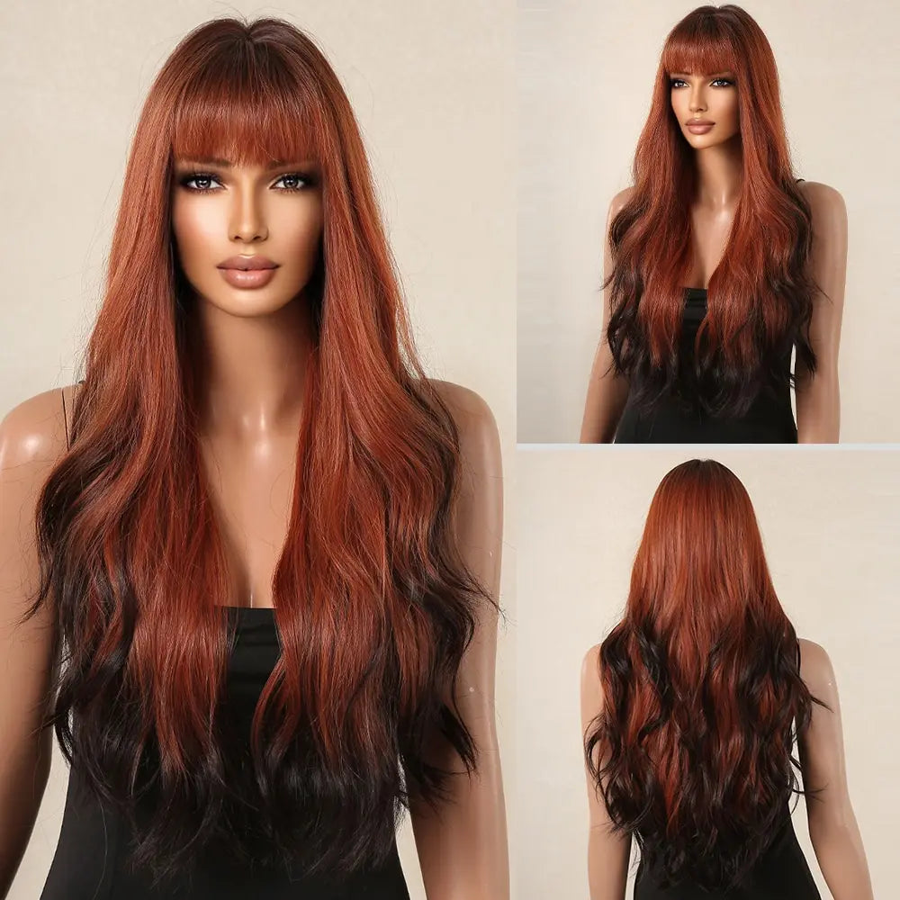 Brown Wavy Wig with Bangs