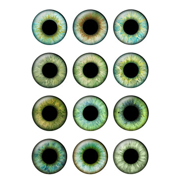 12 Pairs 14mm Blythe Doll Eye Chips – Green Pupil Glass Cabochons for DIY Doll Crafts