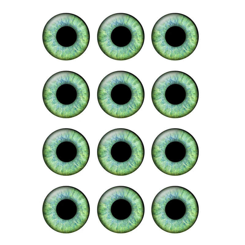 12 Pairs 14mm Blythe Doll Eye Chips – Green Pupil Glass Cabochons for DIY Doll Crafts