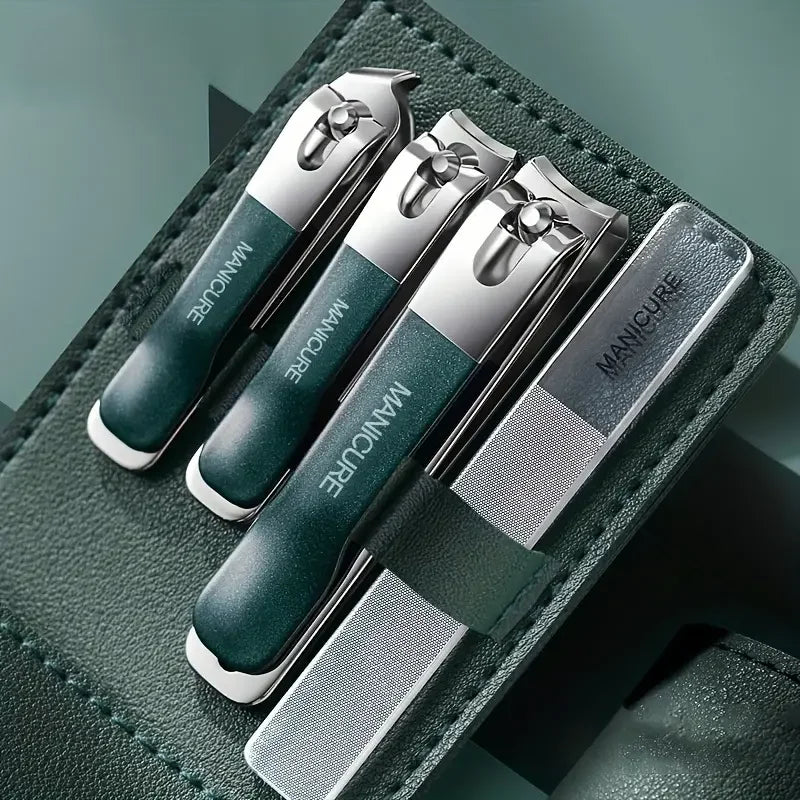 4-Piece Manicure Set with Portable Leather Case