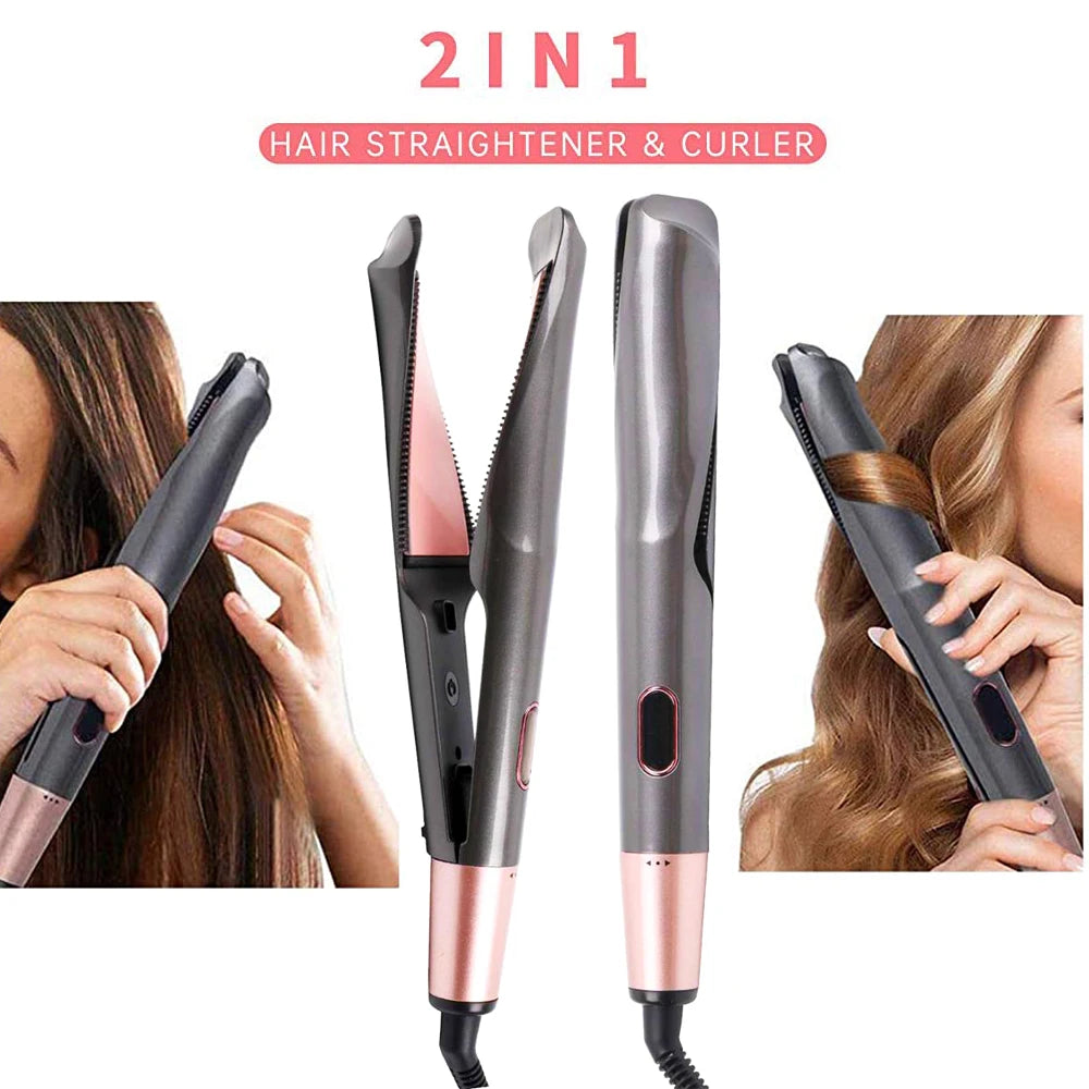 2-in-1 Hair Straightener & Curler – Professional Fast-Heating Styling Tool