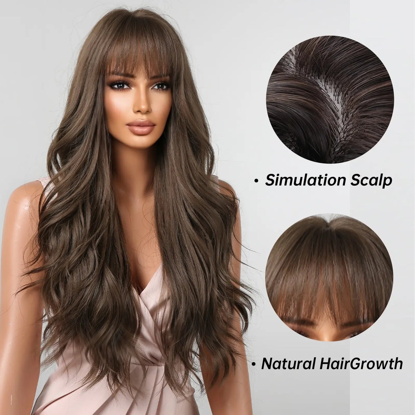 Brown Wavy Wig with Bangs