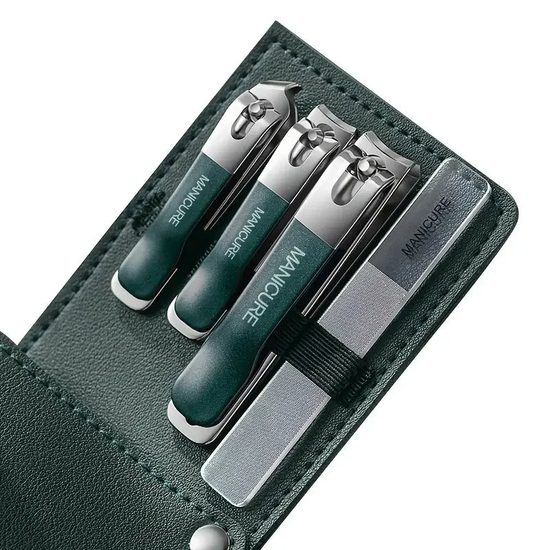 4-Piece Manicure Set with Portable Leather Case