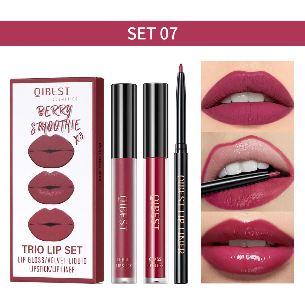 3-Piece Matte Liquid Lipstick & Lip Liner Se