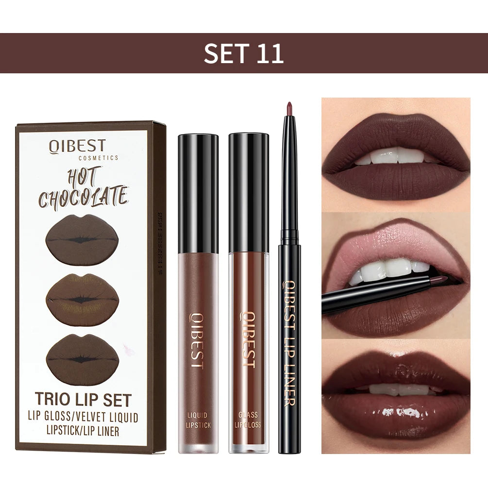 3-Piece Matte Liquid Lipstick & Lip Liner Se