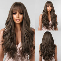 Brown Wavy Wig with Bangs