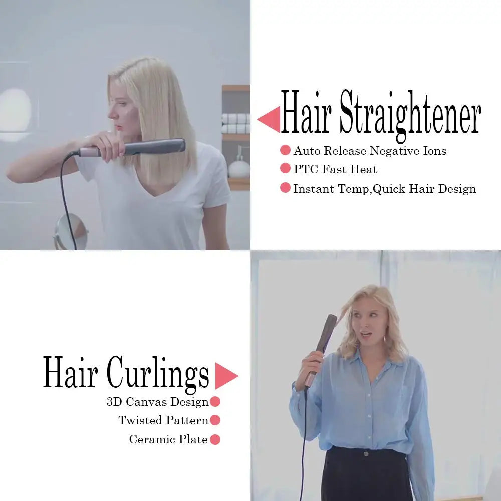 2-in-1 Hair Straightener & Curler – Professional Fast-Heating Styling Tool