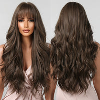 Brown Wavy Wig with Bangs