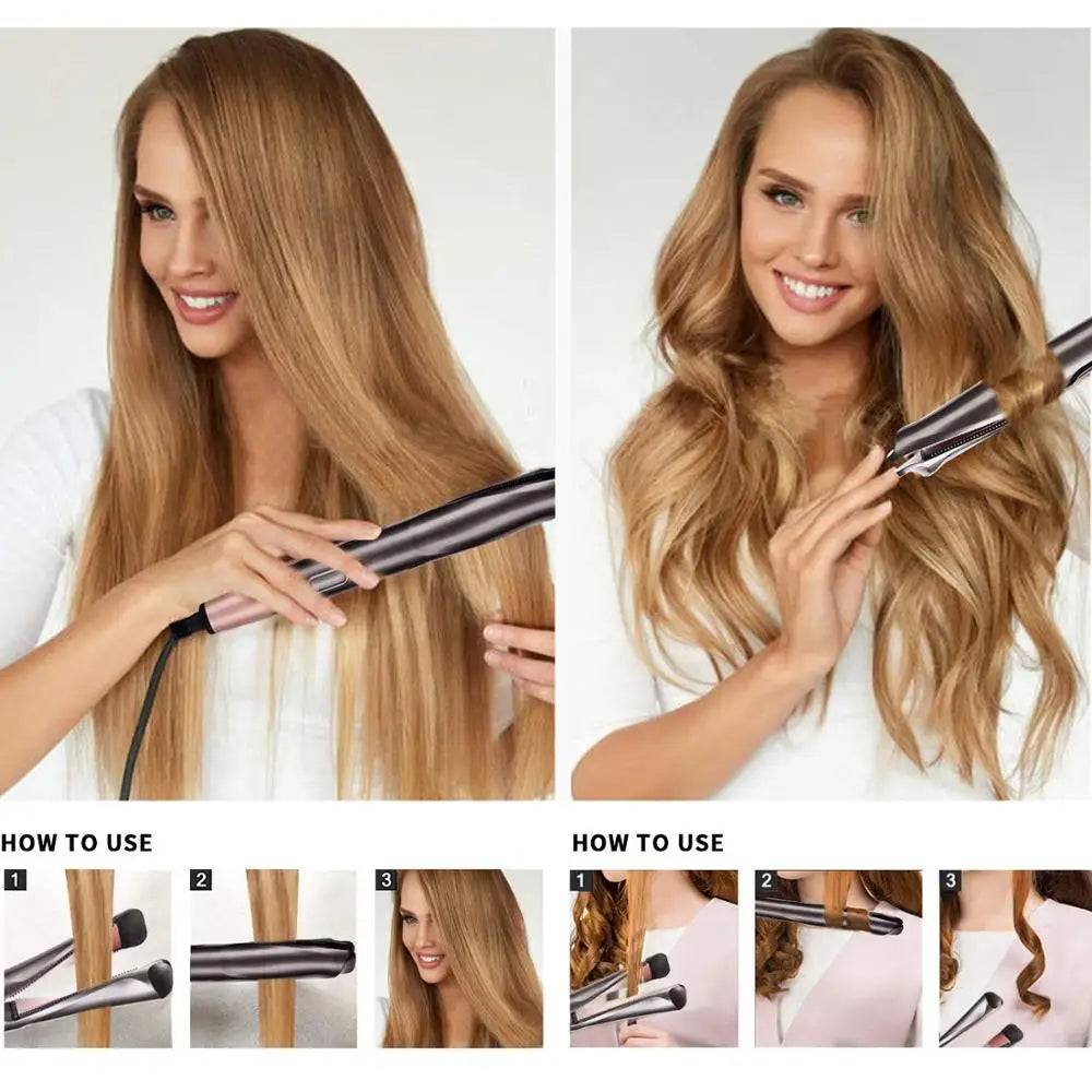 2-in-1 Hair Straightener & Curler – Professional Fast-Heating Styling Tool