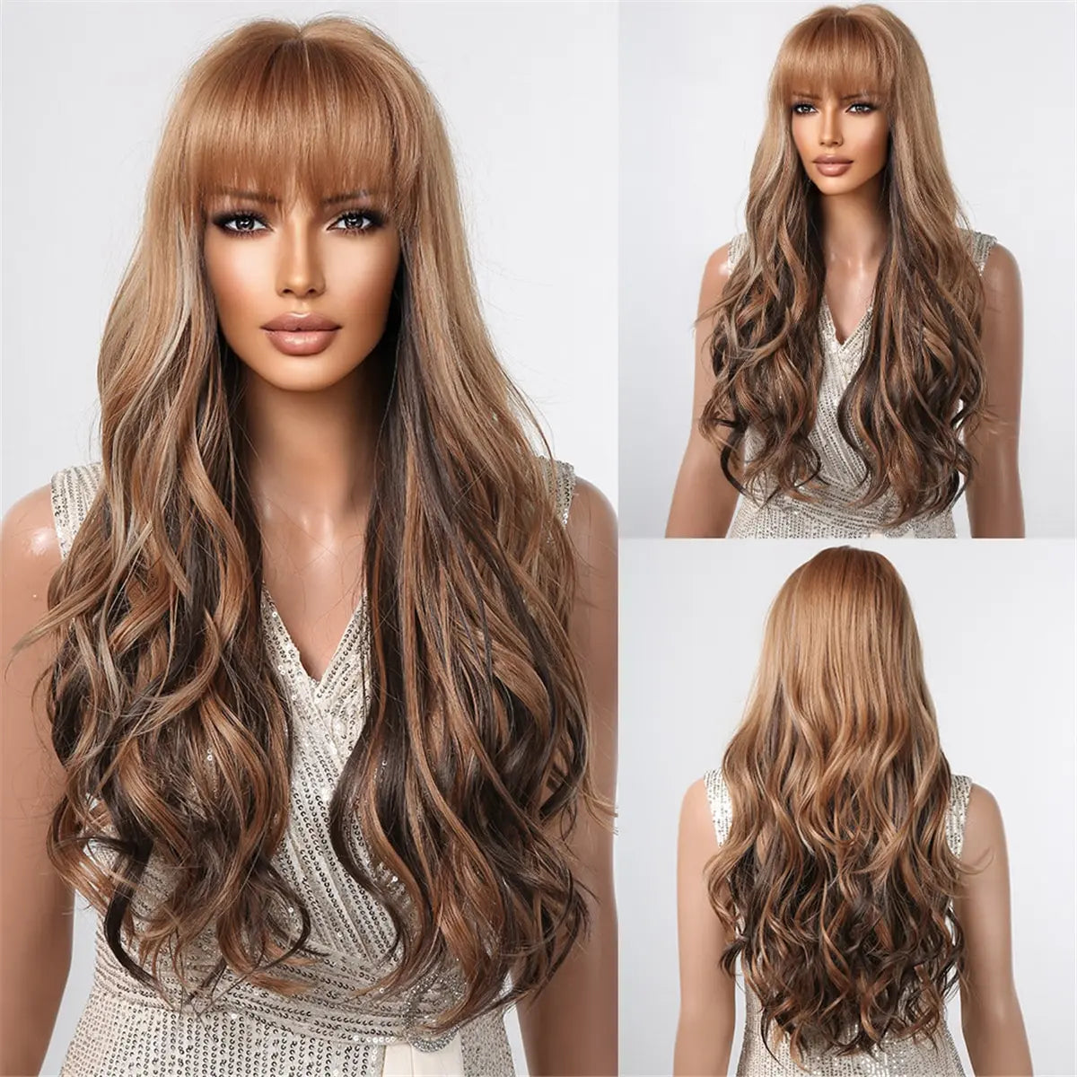 Brown Wavy Wig with Bangs