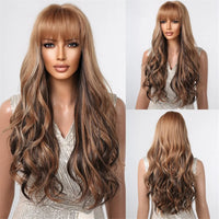 Brown Wavy Wig with Bangs