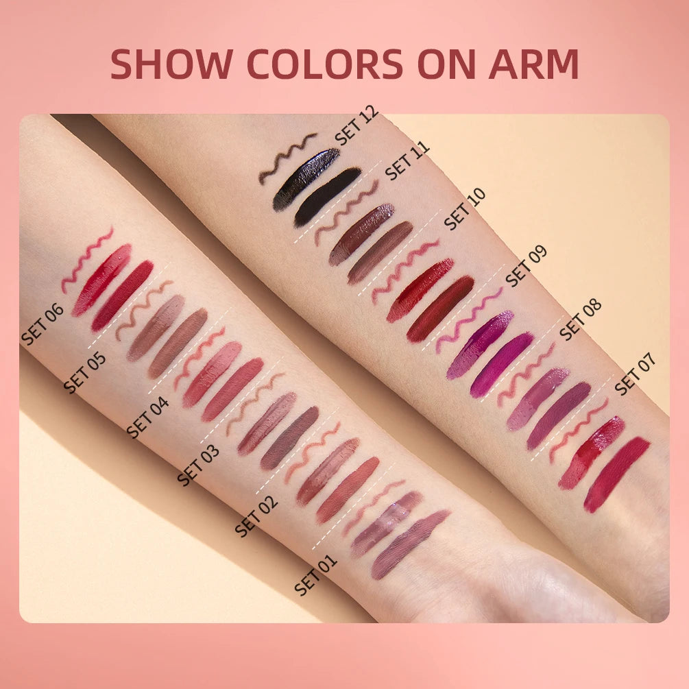 3-Piece Matte Liquid Lipstick & Lip Liner Se