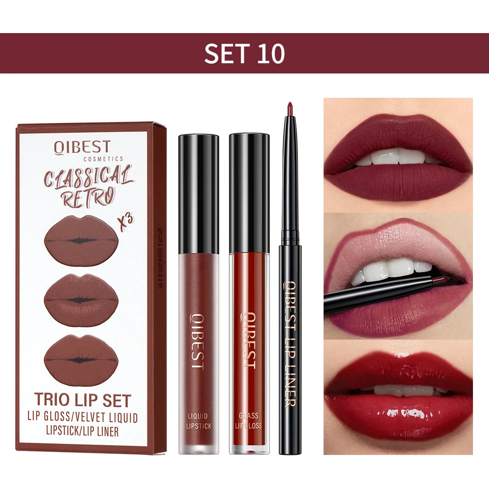 3-Piece Matte Liquid Lipstick & Lip Liner Se