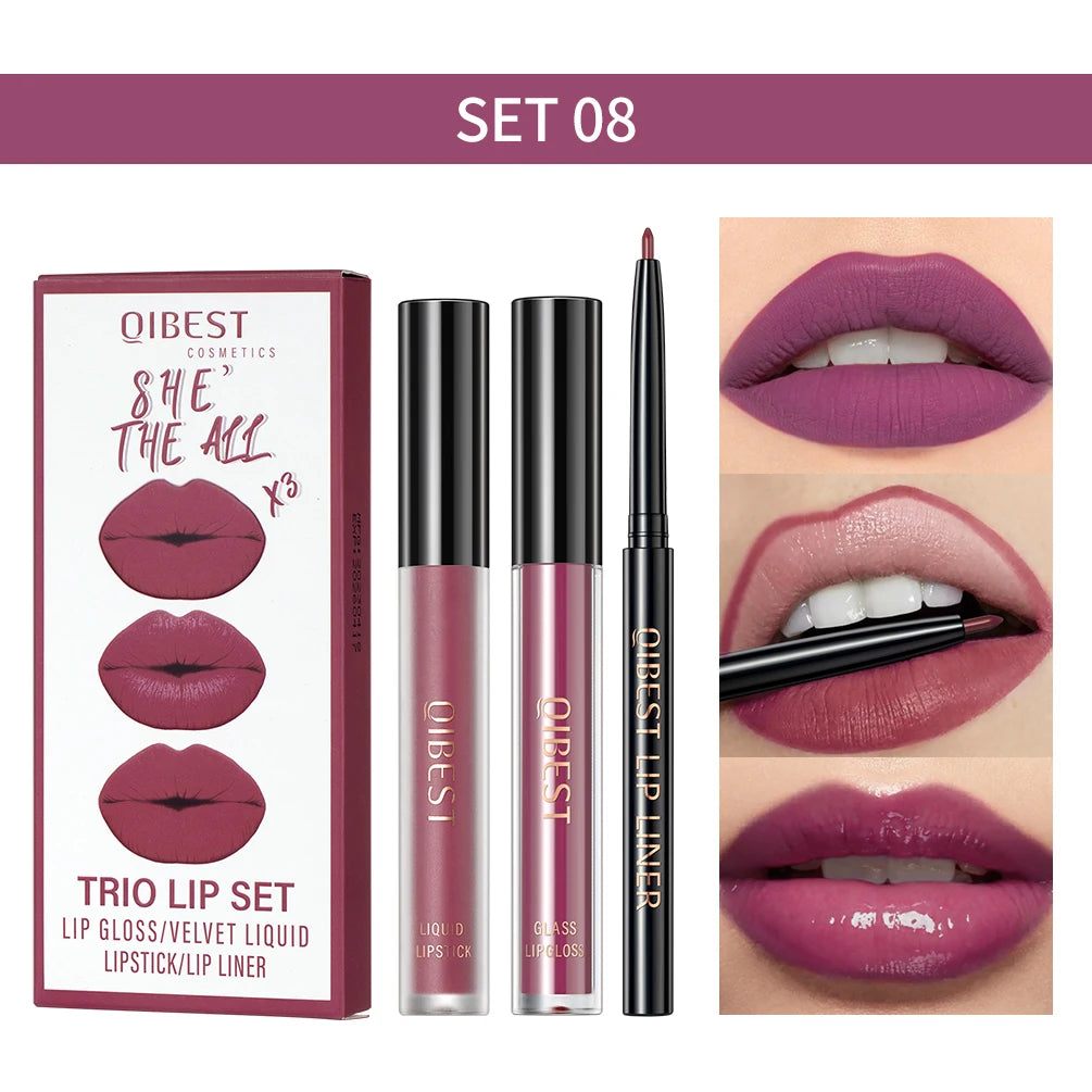 3-Piece Matte Liquid Lipstick & Lip Liner Se