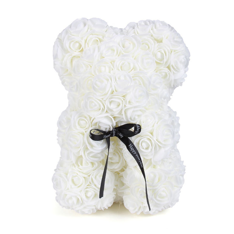 white ROSE TEDDY BEAR